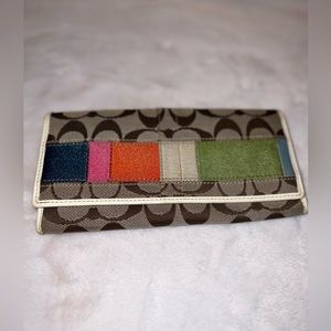 Coach Wallet 40562 Canvas Leather Signature Stripe Colorful Large Envelope Purse